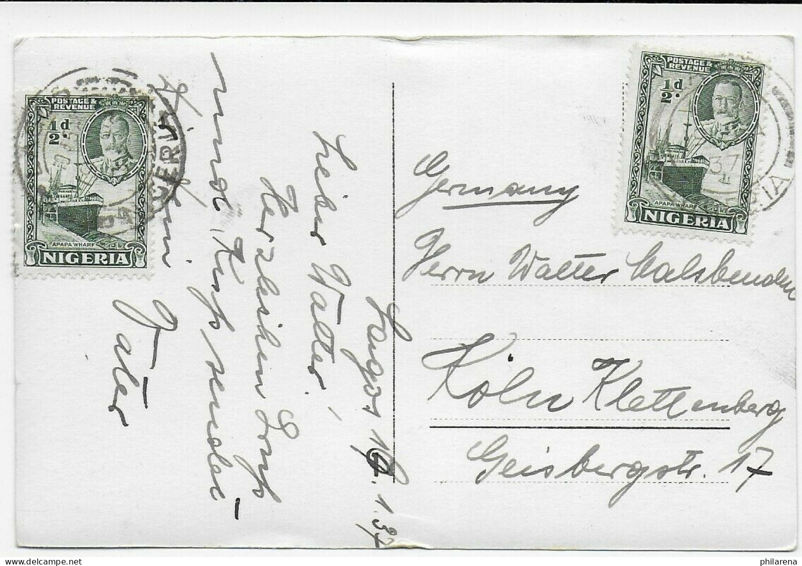 Photo Post Card 1937 To Köln/Germany - Nigeria (1961-...)