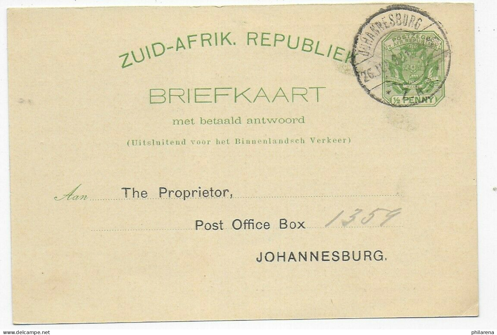 Post Card Johannesburg, Publicity Card, 1898 - Autres & Non Classés