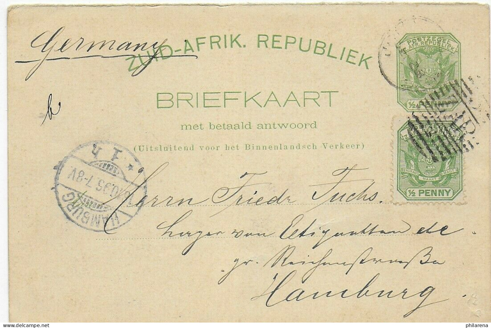 Post Card 1895 To Hamburg - Andere & Zonder Classificatie