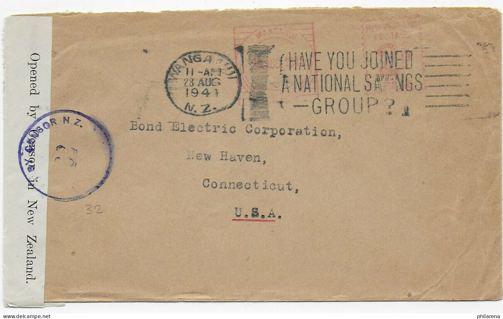 Cover Wanganui 1941 To New Haven/Con USA, Censor - Other & Unclassified