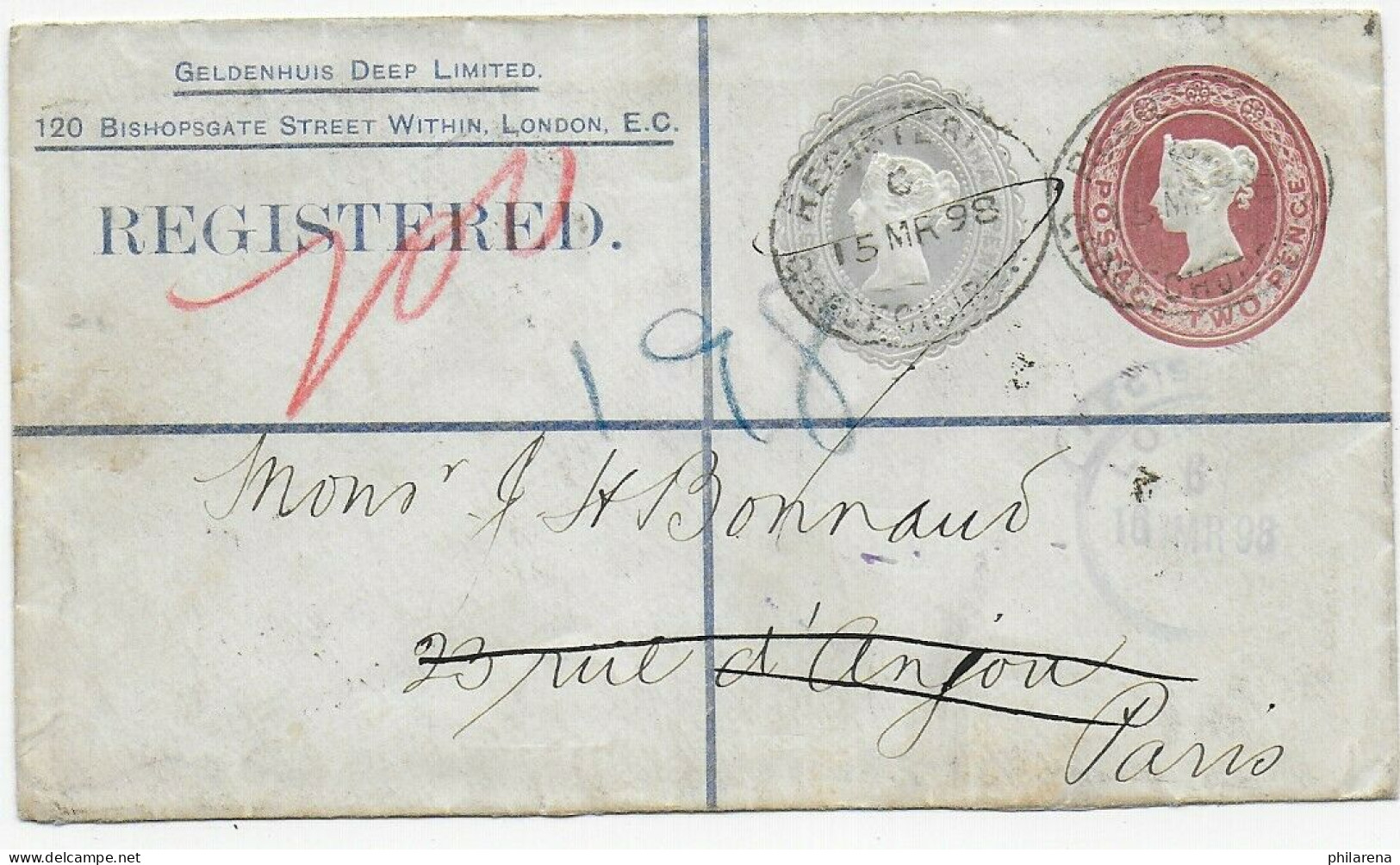 Registered London 1898 To Paris - Altri & Non Classificati