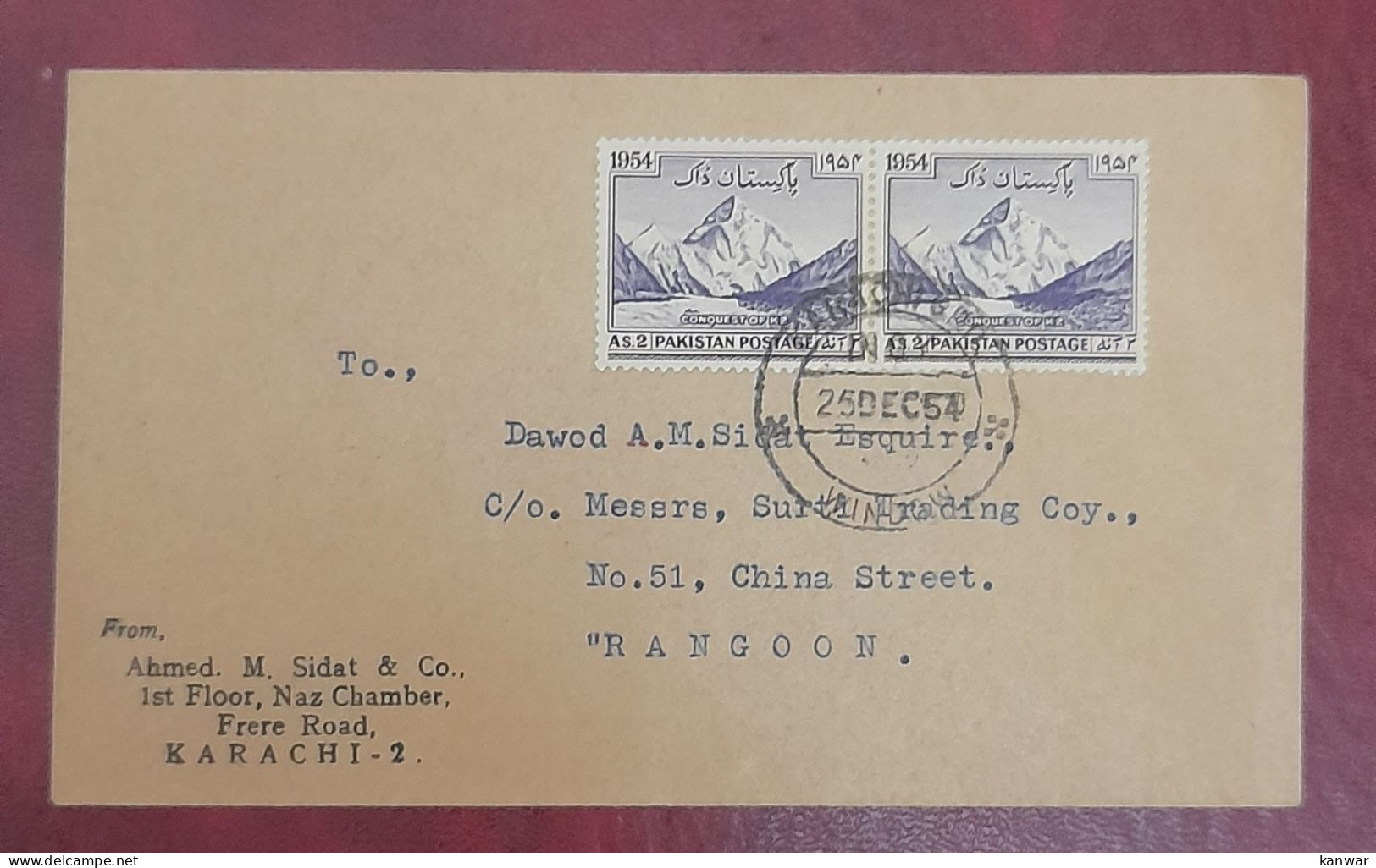 1954 Pakistan To Burma Cover With K2 K-2 Mountain Stamps Italy Fdc - Pakistán