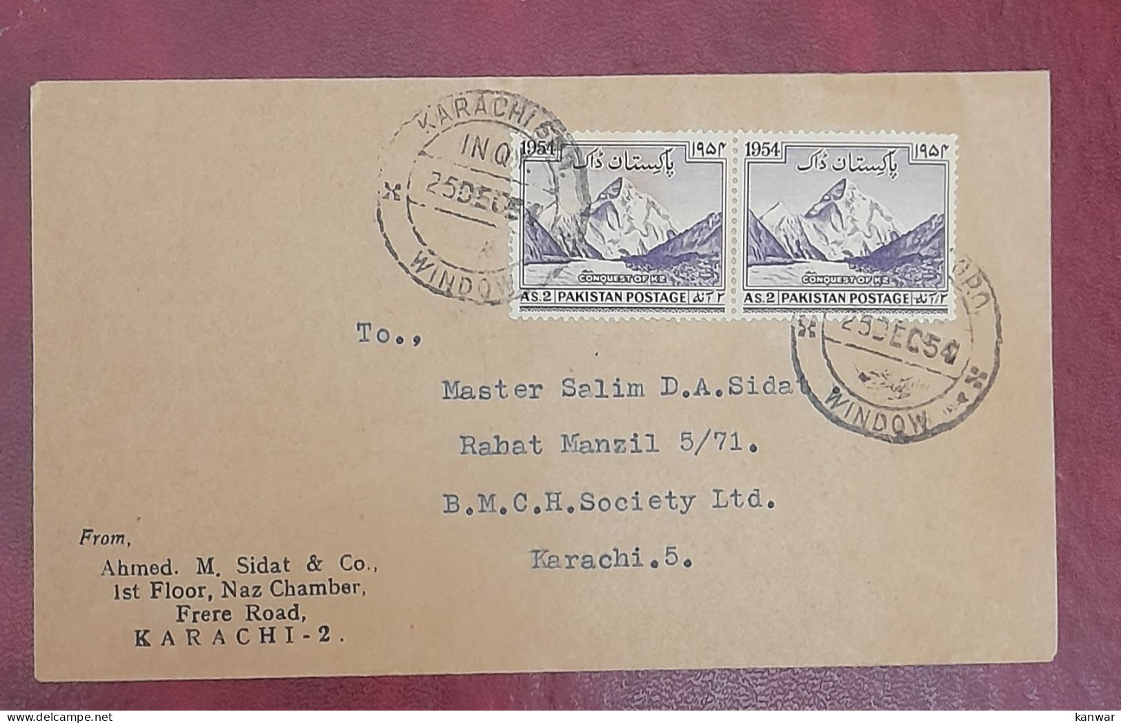 1954 Pakistan Used Cover With K2 K-2 Mountain Stamps Italy Fdc - Pakistán