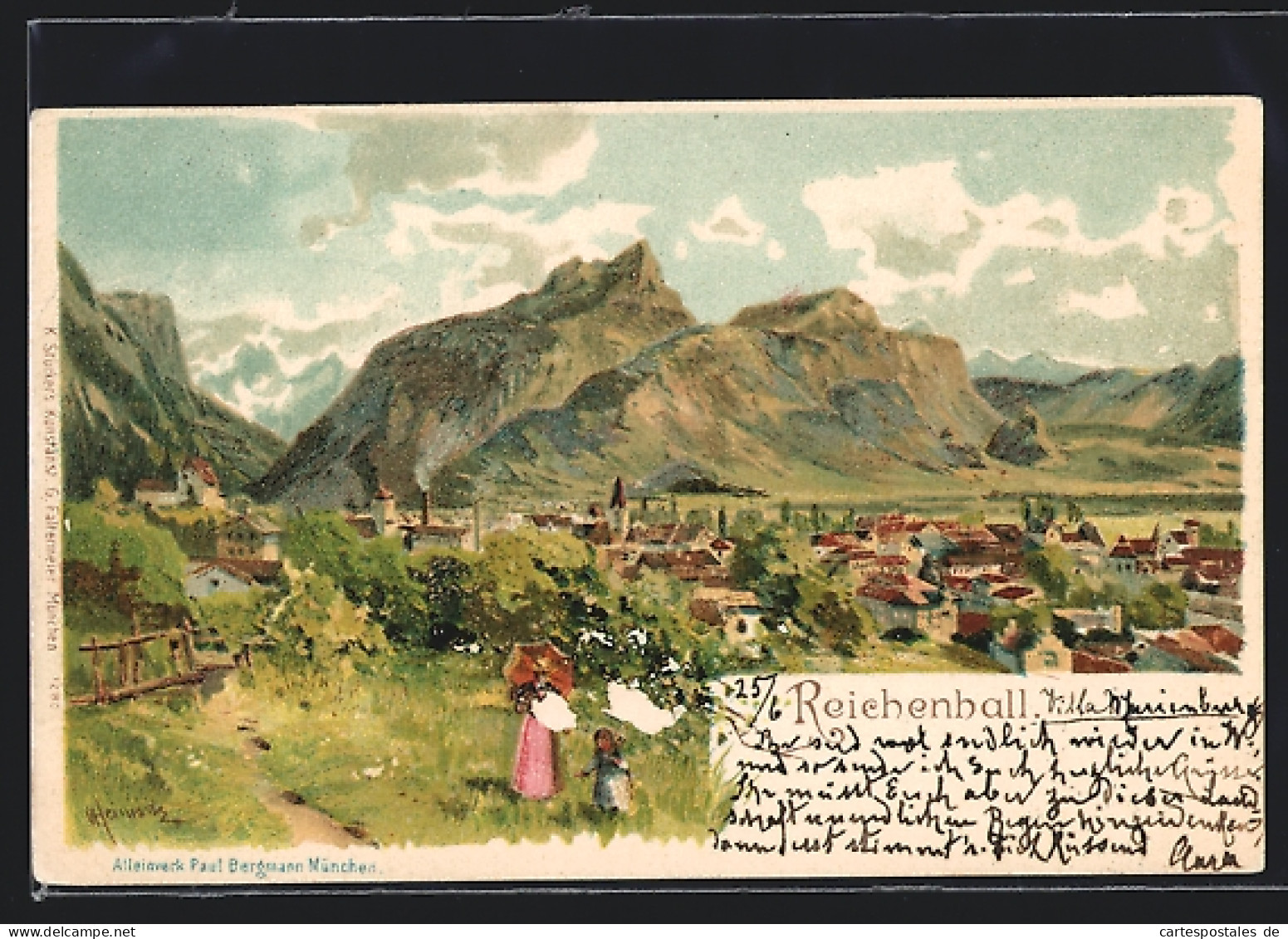 Lithographie Reichenhall, Teilansicht Mit Bergen  - Bad Reichenhall