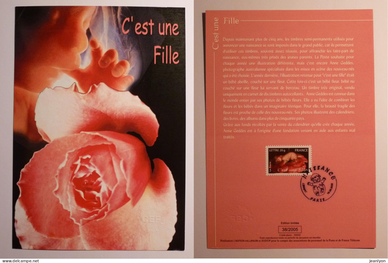 BEBE / ENFANT - FILLE - Fleur Rose Berceau - Document Philatélique Avec Timbre Et Cachet 1er Jour - Autres & Non Classés