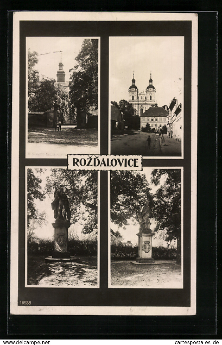AK Rozdalovice, Strassenpartie Mit Kirche, Denkmal  - Tschechische Republik
