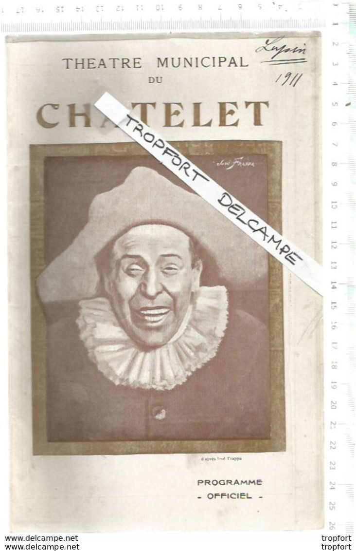 Vintage French Old Program Theater 1911 // Programme Théâtre CHATELET Herlock Sholmès Contre Arsène Lupin - Programme