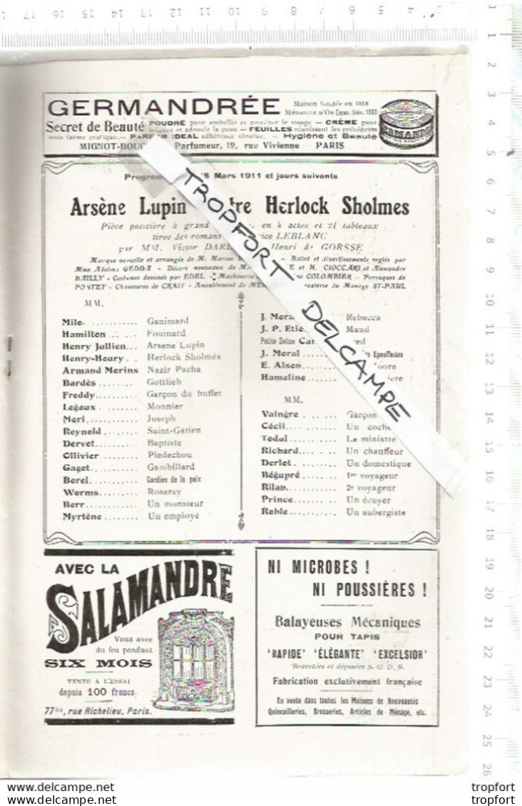 Vintage French Old Program Theater 1911 // Programme Théâtre CHATELET herlock Sholmès contre Arsène lupin