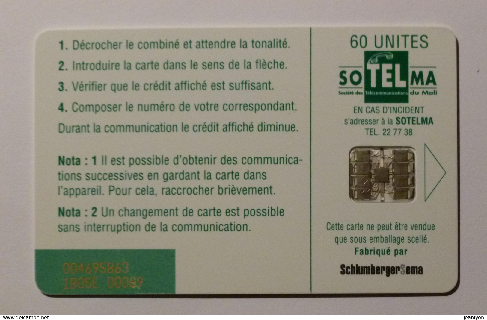 MALI - ANTENNE SULLYMANBOUGOU - 60 Unités - Carte Téléphone Utilisée SOTELMA - Malí
