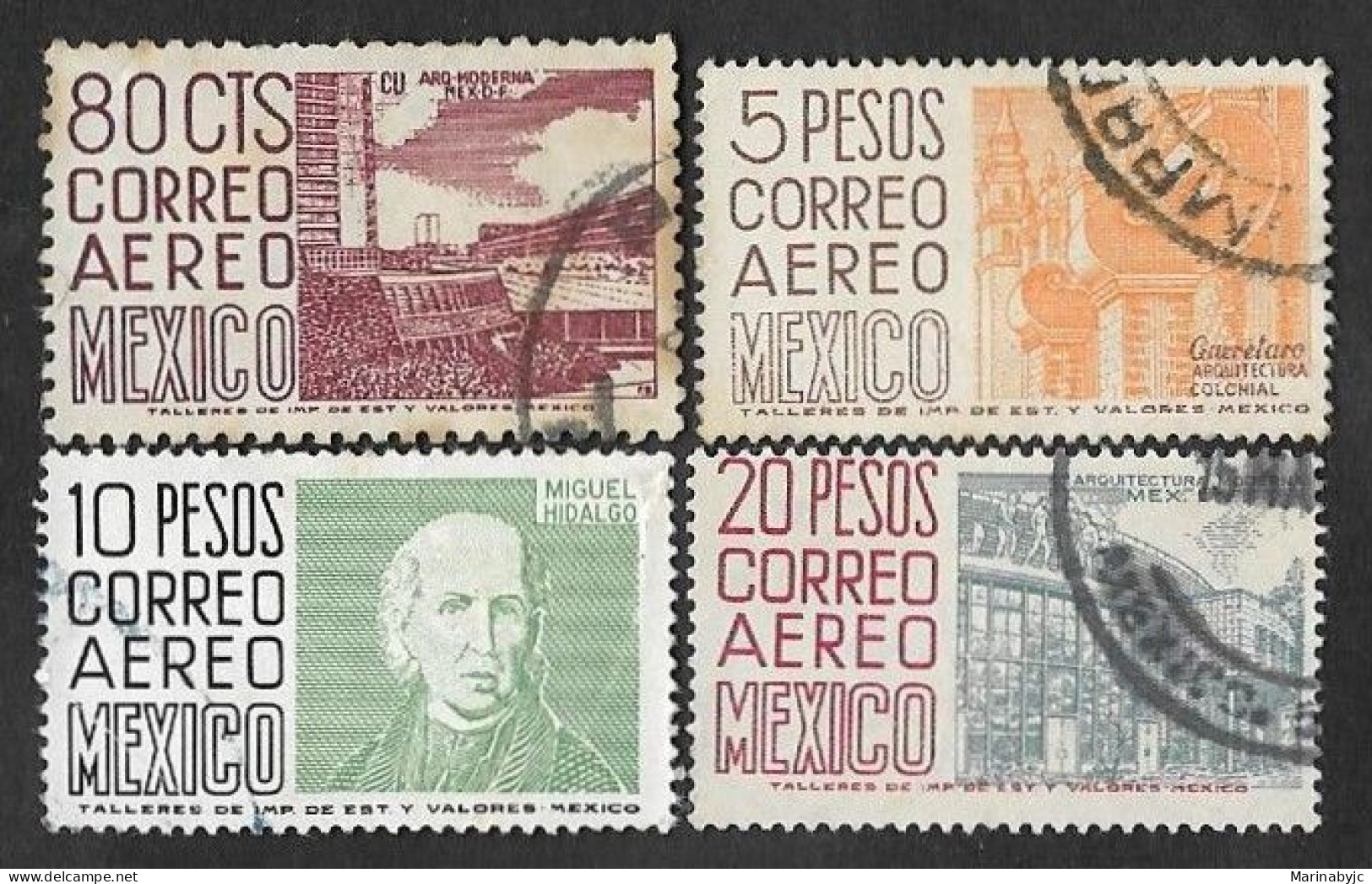 SD)1964-73 MEXICO  SHORT SERIES, MODERN STADIUM 80C SCT C472, COLONIAL ARCHITECTURE 5P SCT C476, HIDALGO 10P SCT C479 PH - Mexique