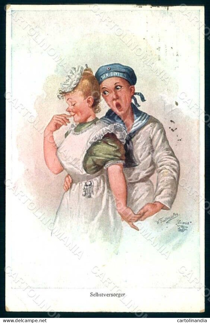 Artist Signed Fialkowska W. Romantic Couple Sailor Serie 1177 WRINKLES Pc HR0925 - Bandes Dessinées