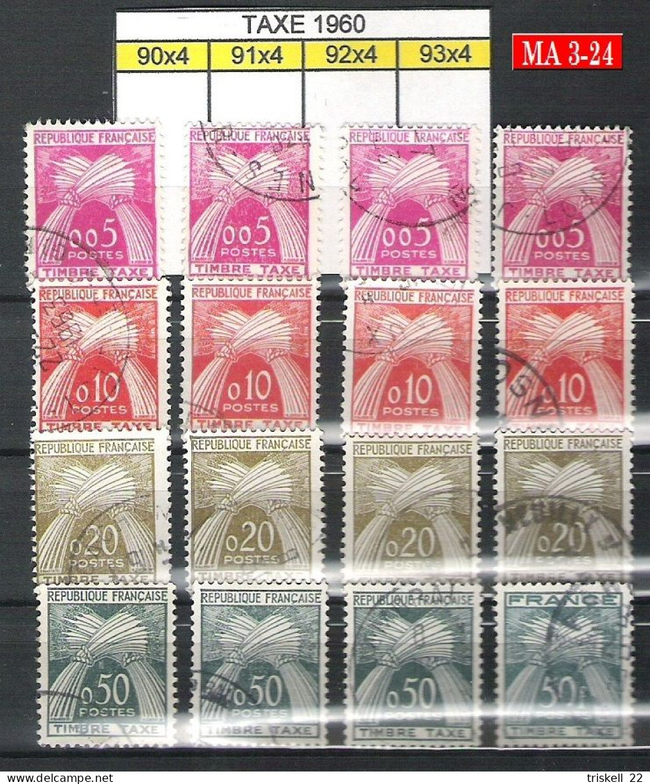 Lot De 16 Timbres Taxe De 1960 : N° 90-91-92-93 - 1960-.... Gebraucht