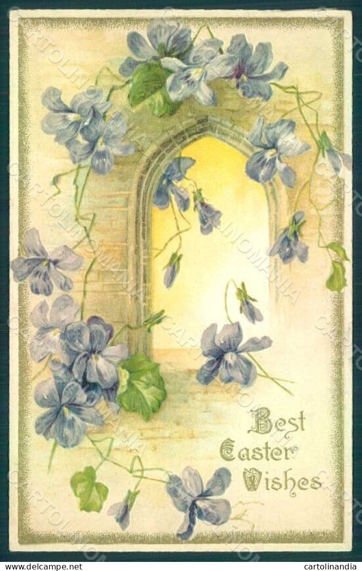 Greetings Easter Flowers Violets Egg Relief Postcard HR0177 - Fleurs