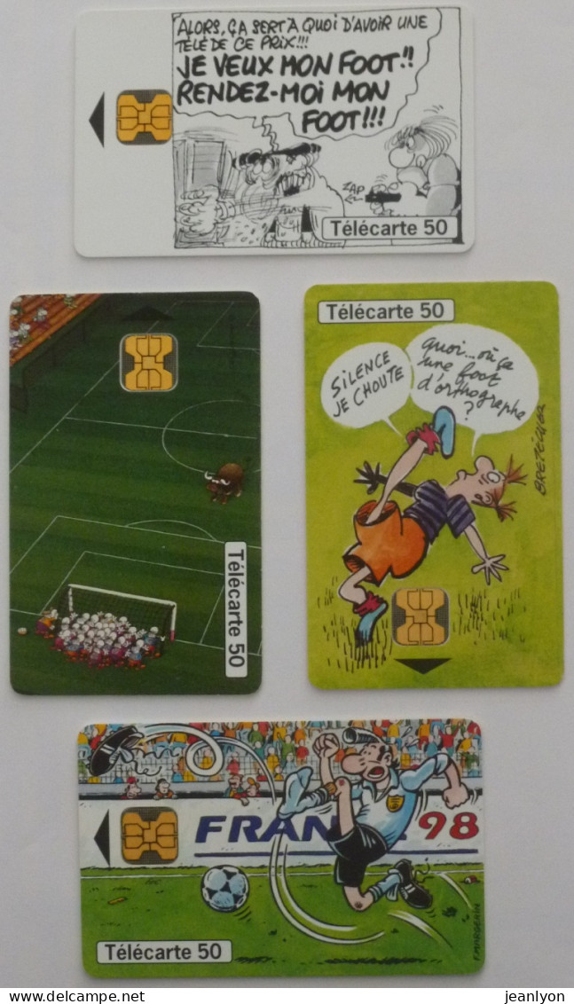 FOOTBALL - COUPE MONDE FRANCE 98 - Bande Dessinée - Dessinateur BINET / MARGERIN / BRETECHER - MORDILLO - Série 4 Cartes - Deportes