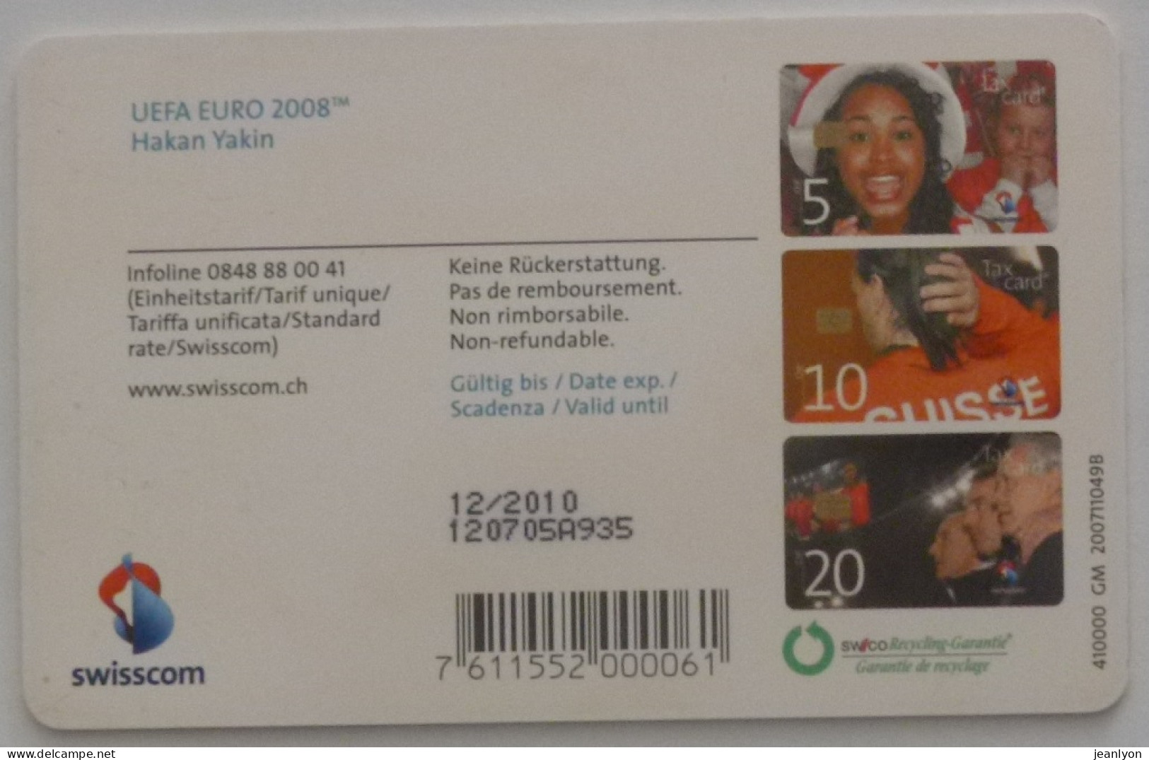 SPORT / FOOTBALL - UEFA EURO 2008 - Hakan Yakin - Carte Téléphone Suisse Taxcard 10 Utilisée - Sport