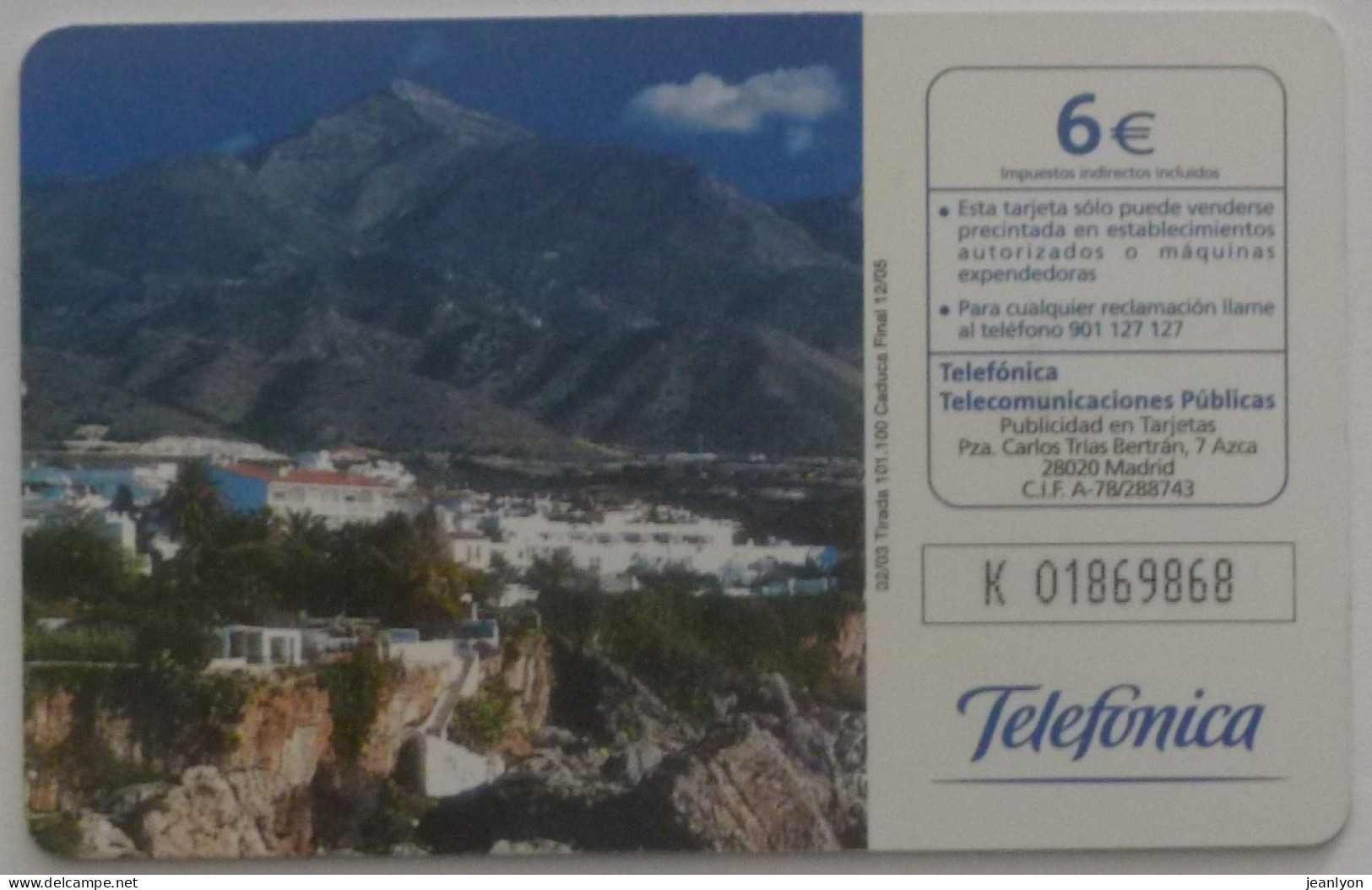 ESPAGNE PAYSAGE - NERJA / Costa Del Sol - Ancre Marine - Carte Téléphone Espagne 6 Euros Utilisée - Landschaften