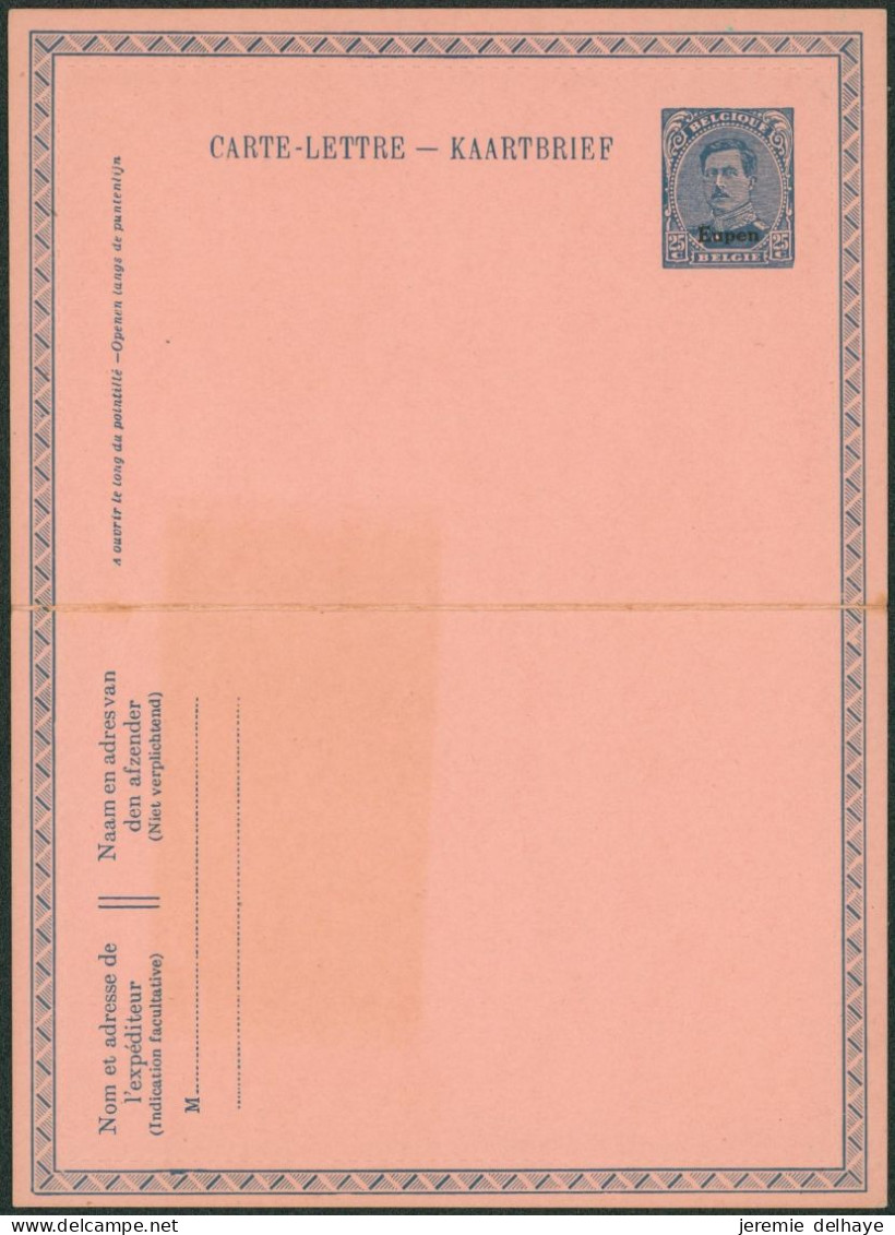 EP Au Type Carte-lettre 25ctm Bleu Albert I Neuf (SBEP KB3) + Surcharge EUPEN / Canton De L'est - Carte-Lettere