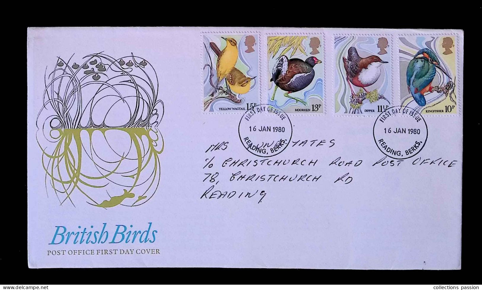 CL, FDC, Premier Jour, Angleterre, Reading, Berks, 16 Jan 1980, Bitish Birds, Oiseaux, Frais Fr 1.95e - 1971-1980 Decimale  Uitgaven