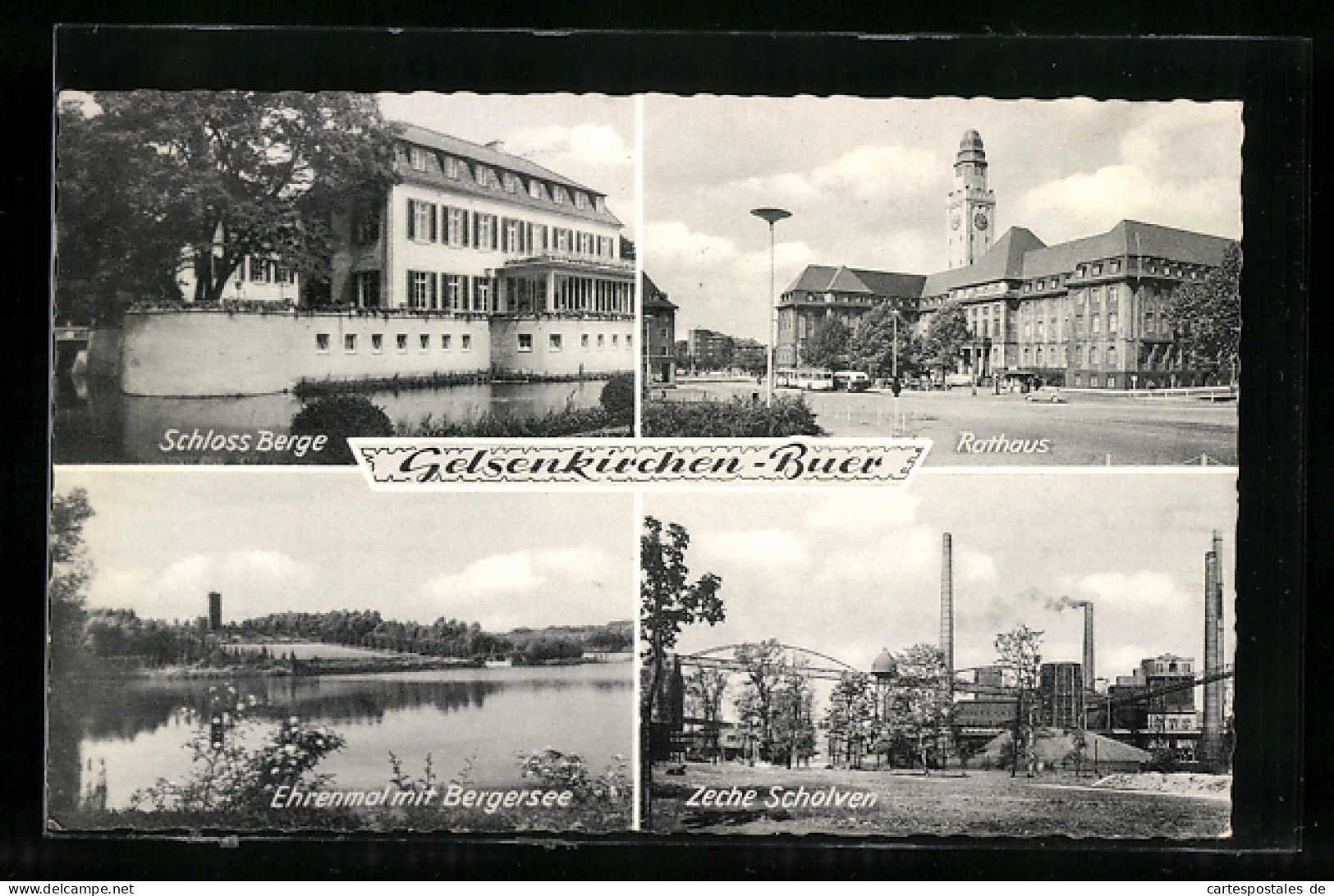 AK Gelsenkirchen-Buer, Schloss Berge, Zeche Scholven, Ehrenmal Mit Bergersee  - Gelsenkirchen