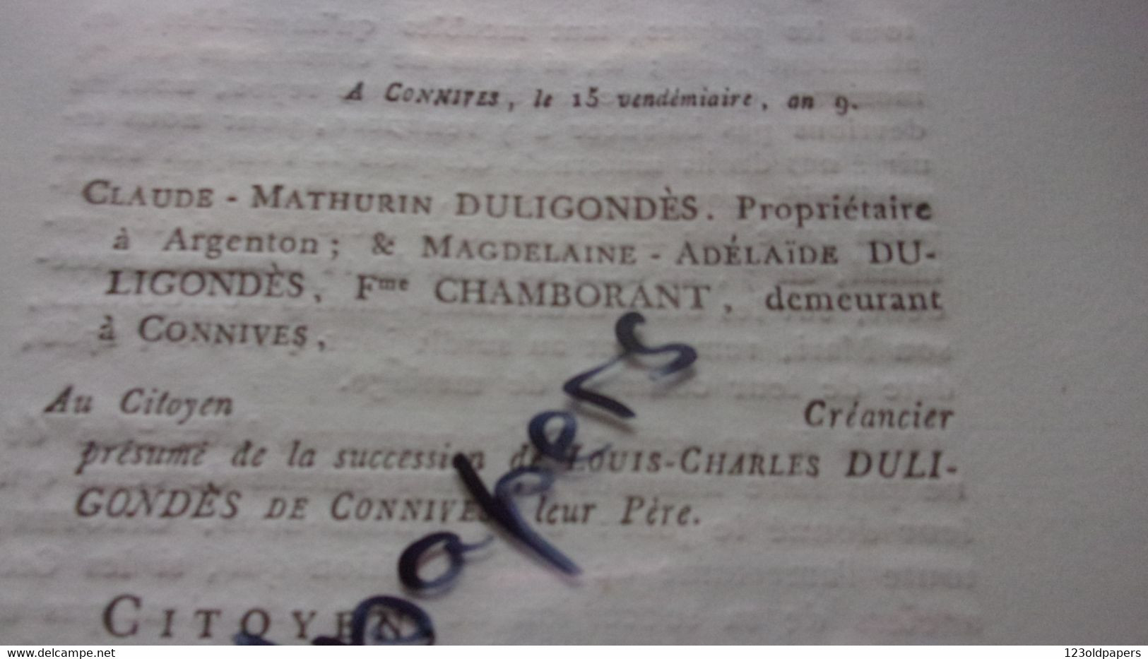 ️ ️ BERRY INDRE  1792   Citoyens Creance SUCCESSION LOUIS CHARLES DULIGONDES ARGENTON CHT CONNIVES SAINT GAULTIER) - Historical Documents