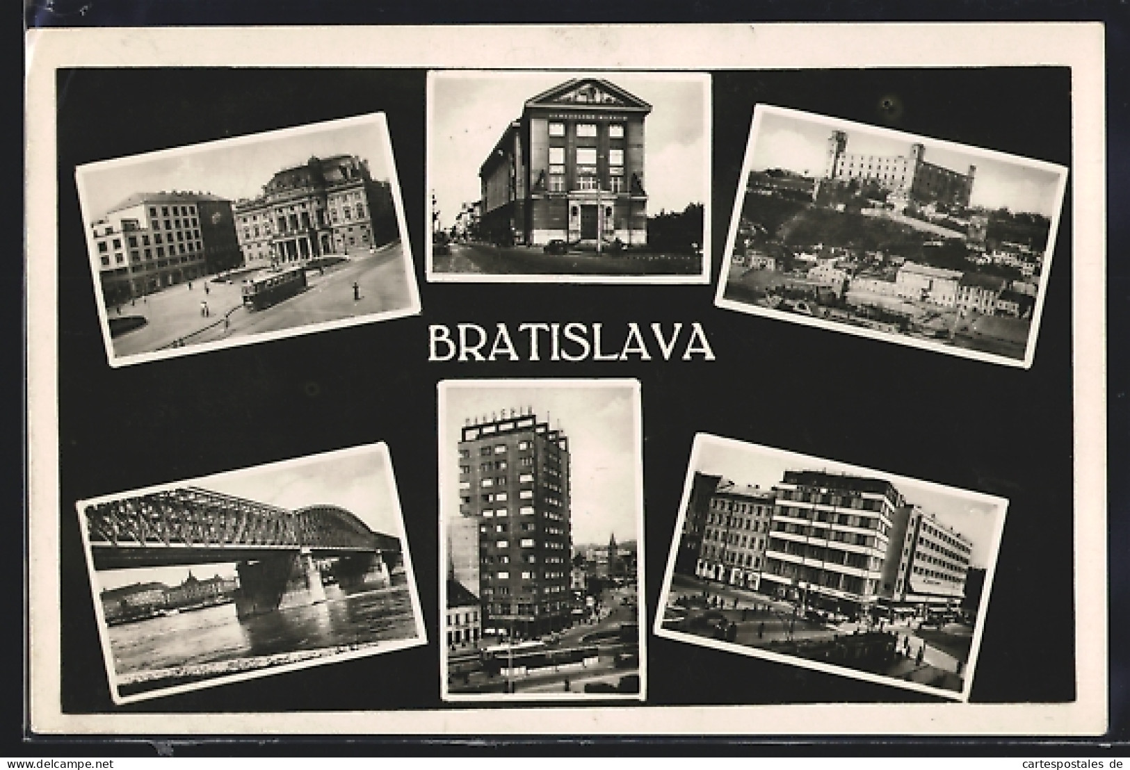 AK Bratislava, Ortspartien Mit Häusern, Burg, Strassenbahn, Brücke, Geschäftshochhaus  - Slowakei