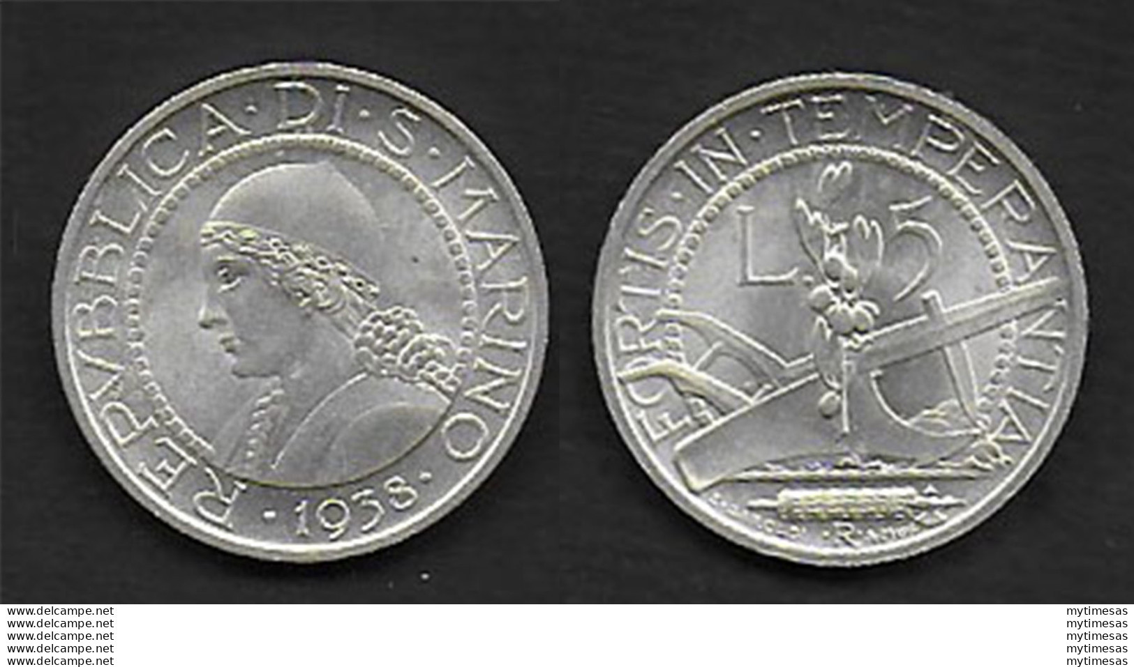 1938 San Marino Lire 5 In Argento FDC - Otros – Europa