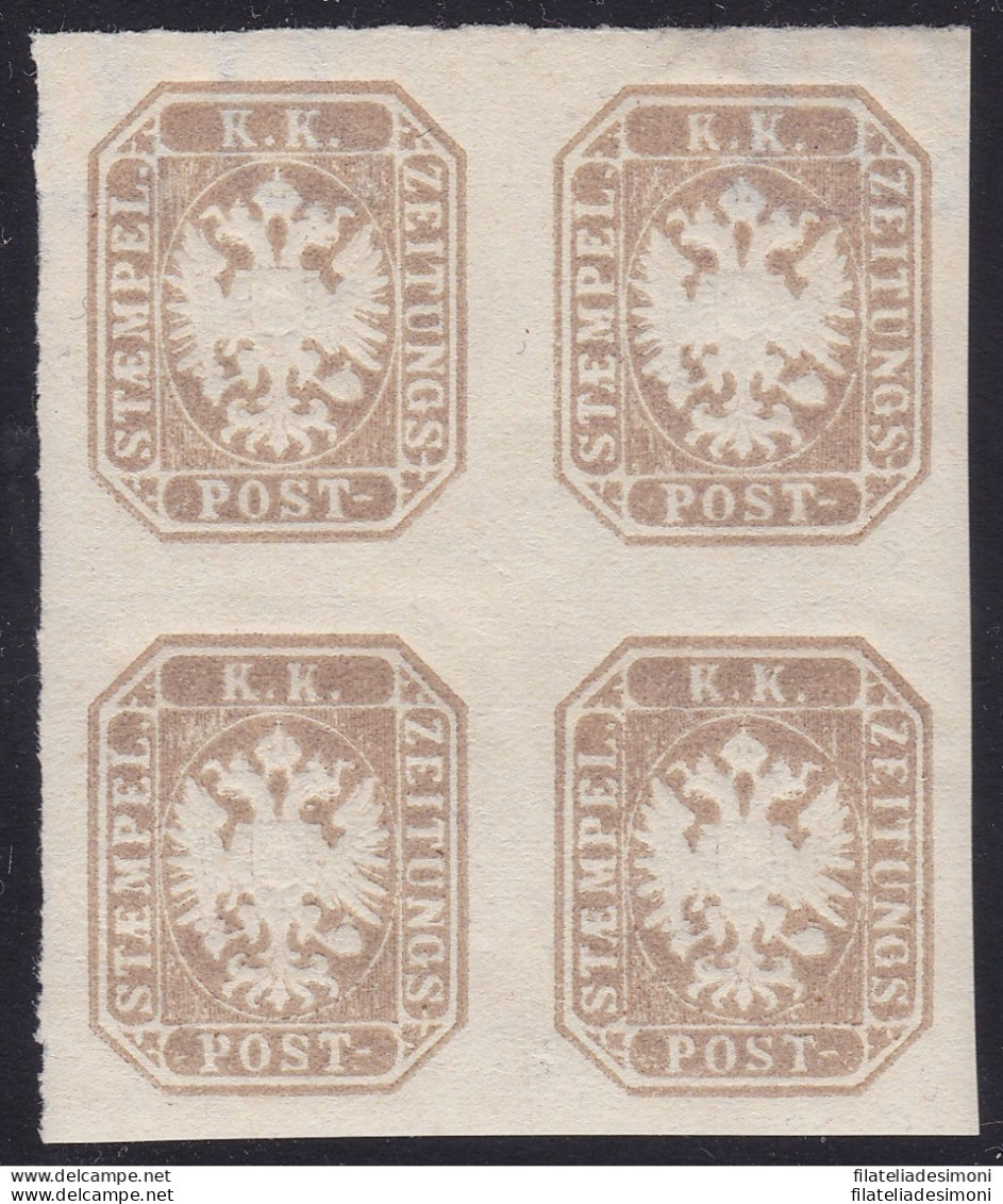 1863 LOMBARDO VENETO, G 11 (1,05 Kr.) Bruno Grigiastro  QUARTINA  3/** 1/* - Lombardije-Venetië