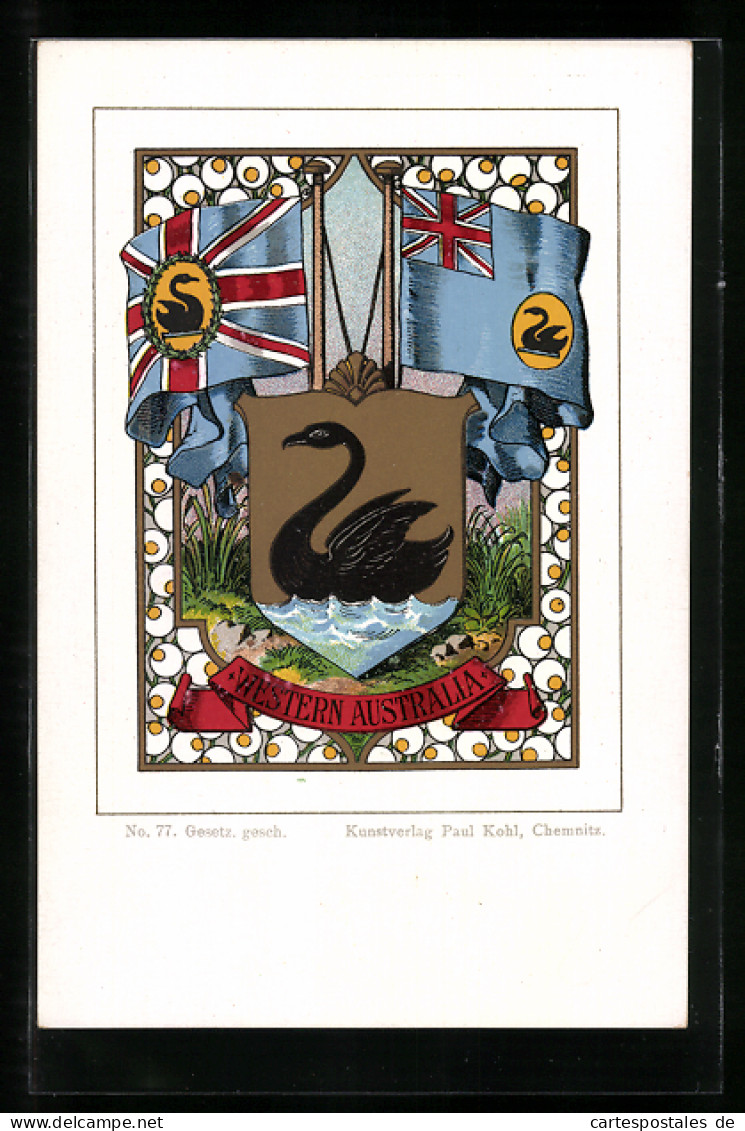 Lithographie Wappen & Flaggen Von Western Australia  - Genealogy