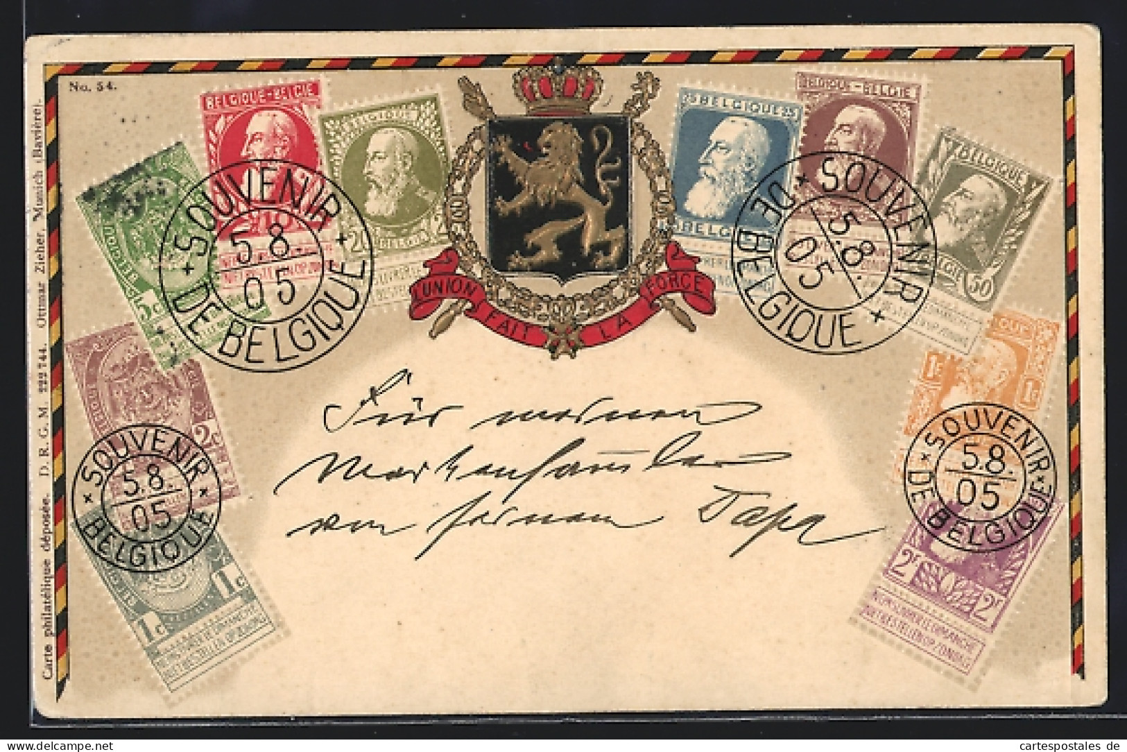 AK Briefmarken Und Wappen Aus Belgien  - Timbres (représentations)