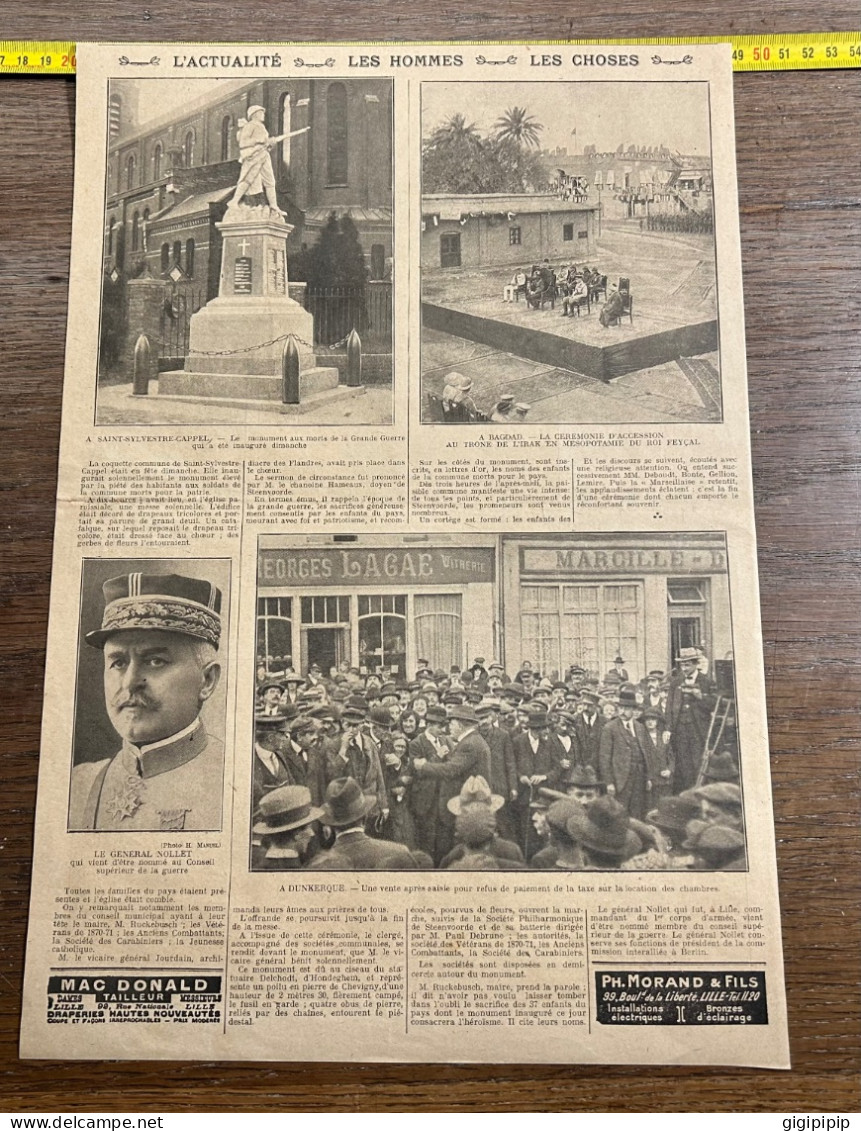 1921 GHI L'HOTEL DE VILLE Lille Vente Dunkerque Georges Lagae Marcille Bagdad ROI FEYÇAL SAINT Sylvestre Cappel - Collezioni