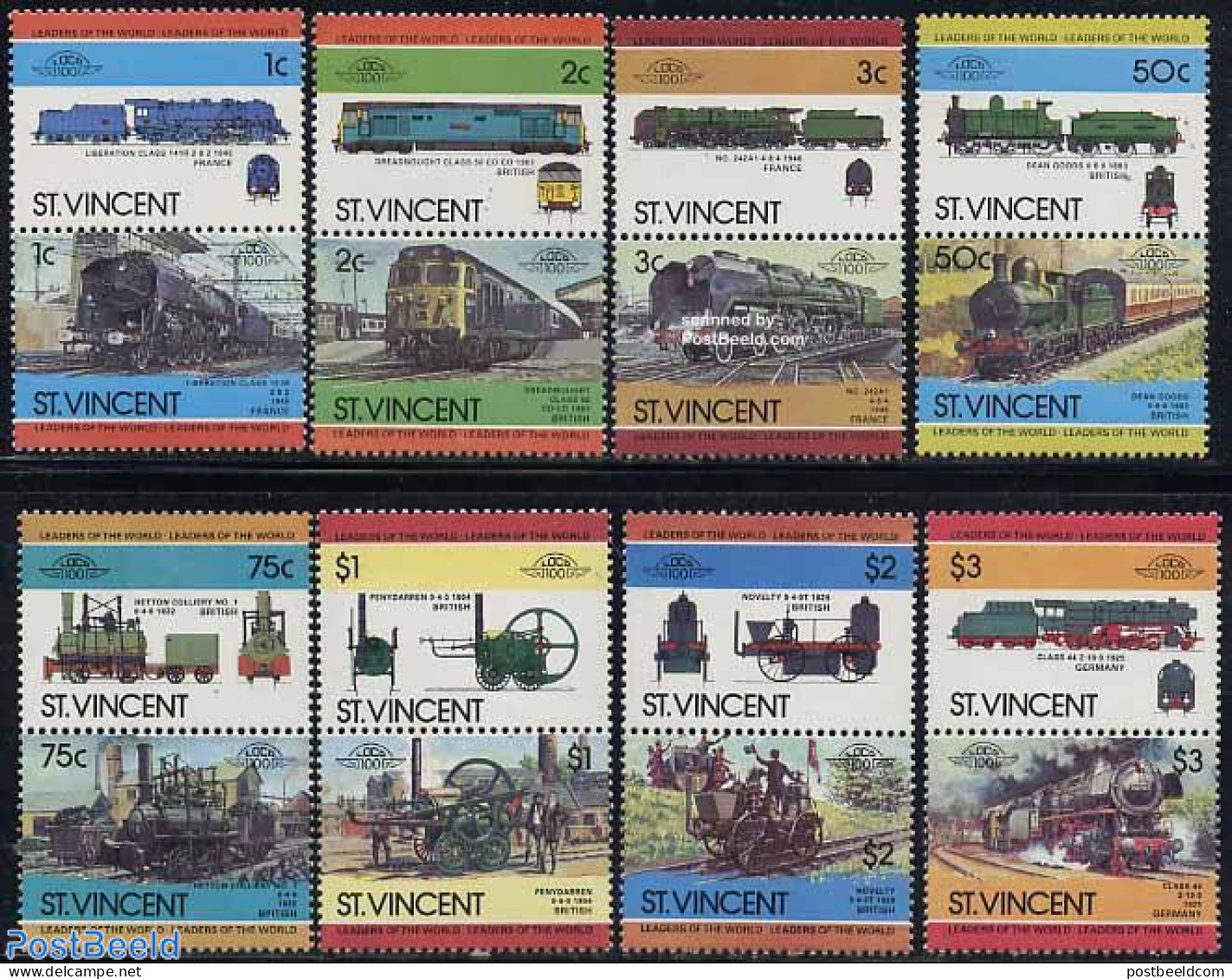 Saint Vincent 1984 Locomotives 8x2v [:], Mint NH, Transport - Railways - Trains