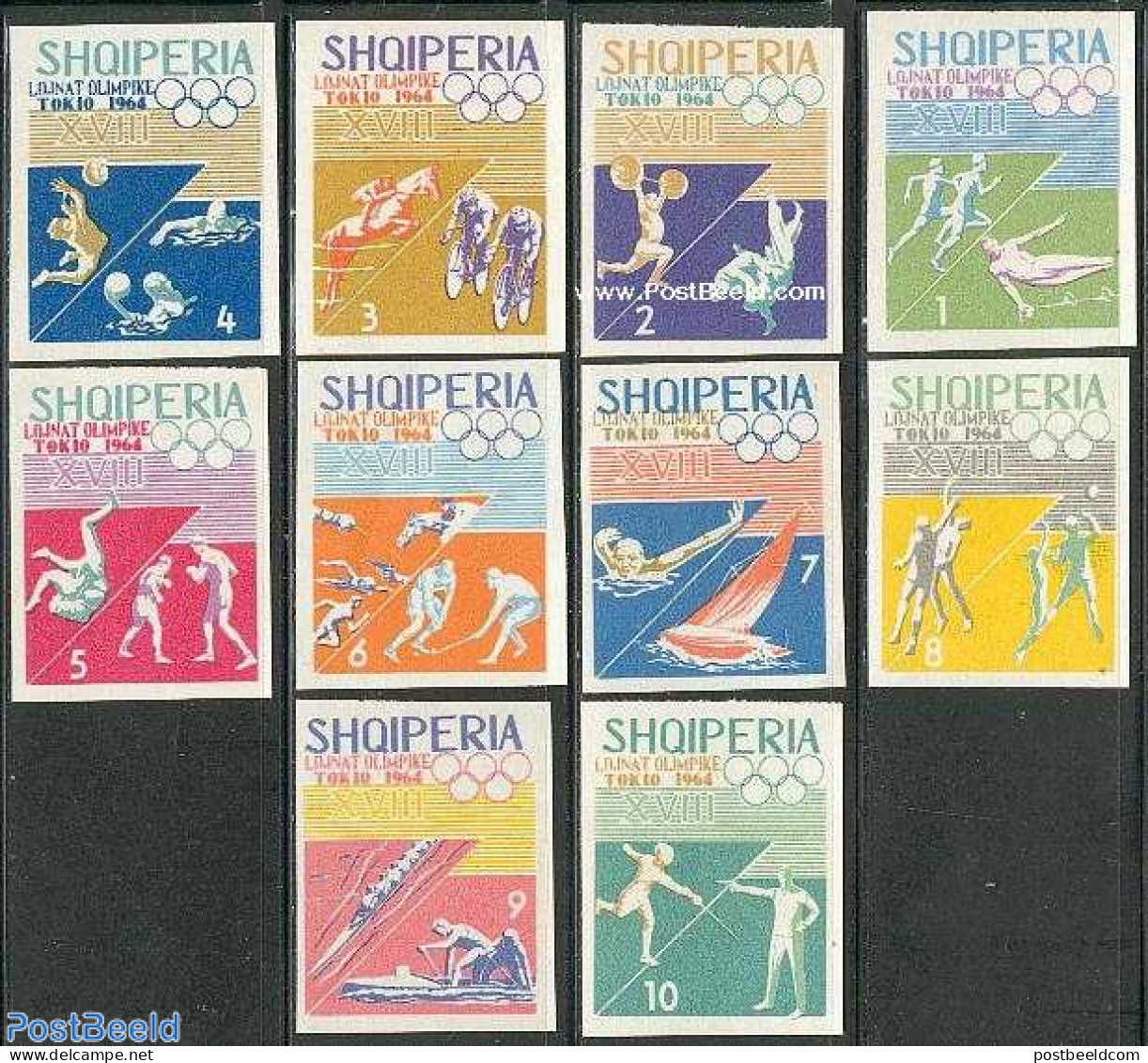 Albania 1964 Olympic Games Tokyo 10v Imperforated, Mint NH, Sport - Basketball - Cycling - Fencing - Hockey - Kayaks &.. - Pallacanestro