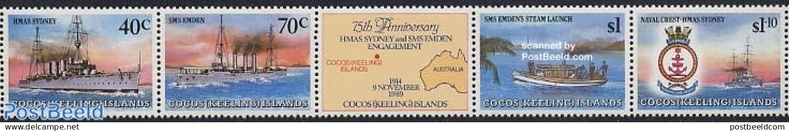 Cocos Islands 1989 Sea Battle 4v+tab [::T::], Mint NH, History - Transport - Coat Of Arms - Militarism - Ships And Boats - Militares