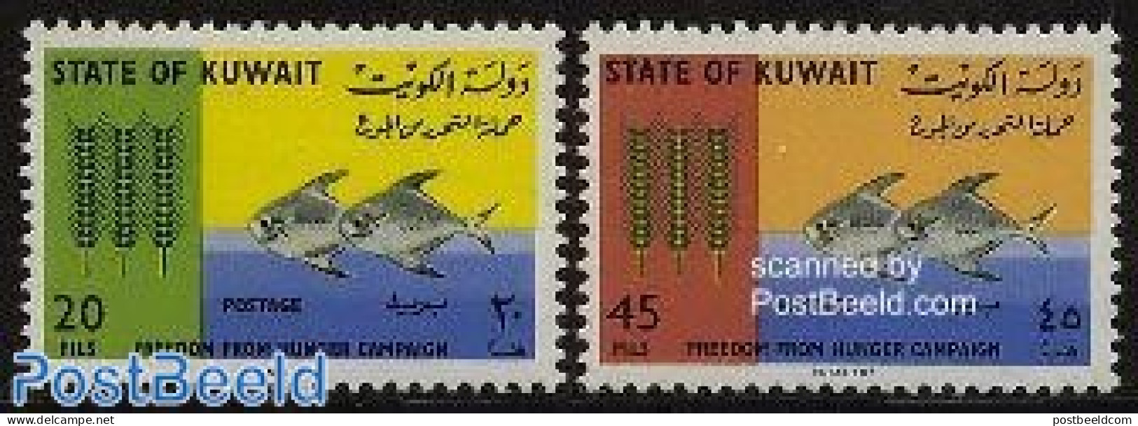Kuwait 1966 Freedom From Hunger 2v, Mint NH, Health - Nature - Food & Drink - Freedom From Hunger 1963 - Fish - Levensmiddelen