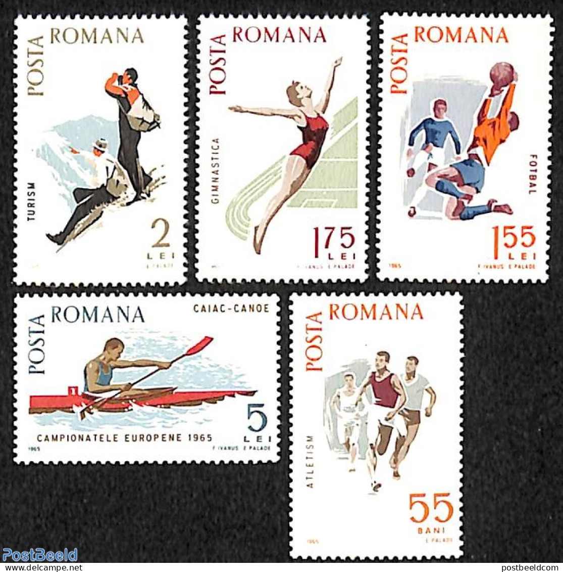 Romania 1965 Sports 5v, Mint NH, Sport - Football - Gymnastics - Kayaks & Rowing - Mountains & Mountain Climbing - Spo.. - Neufs