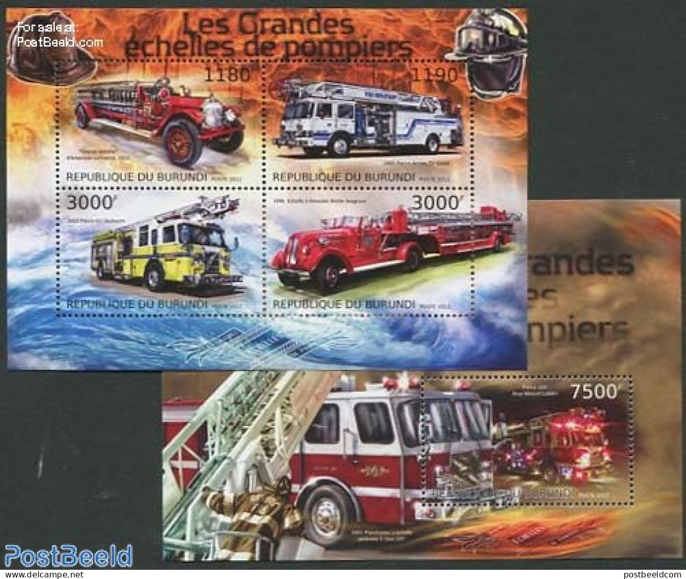 Burundi 2012 Fire Engines 2 S/s, Mint NH, Transport - Automobiles - Fire Fighters & Prevention - Voitures
