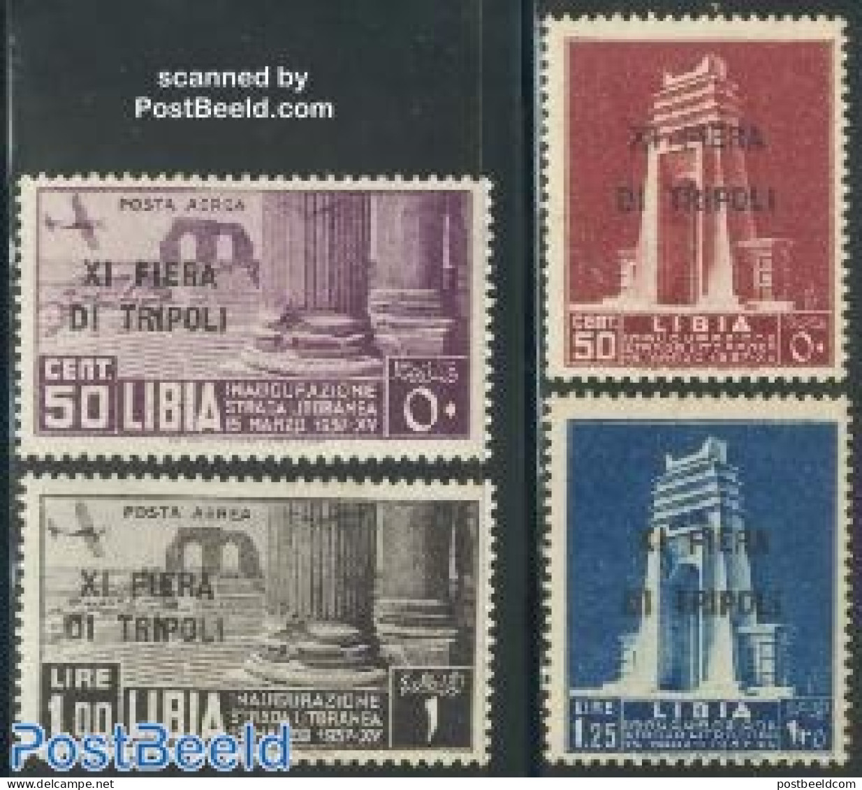 Italian Lybia 1937 Export Fair 4v, Mint NH, Performance Art - Transport - Various - Theatre - Aircraft & Aviation - Ex.. - Theater