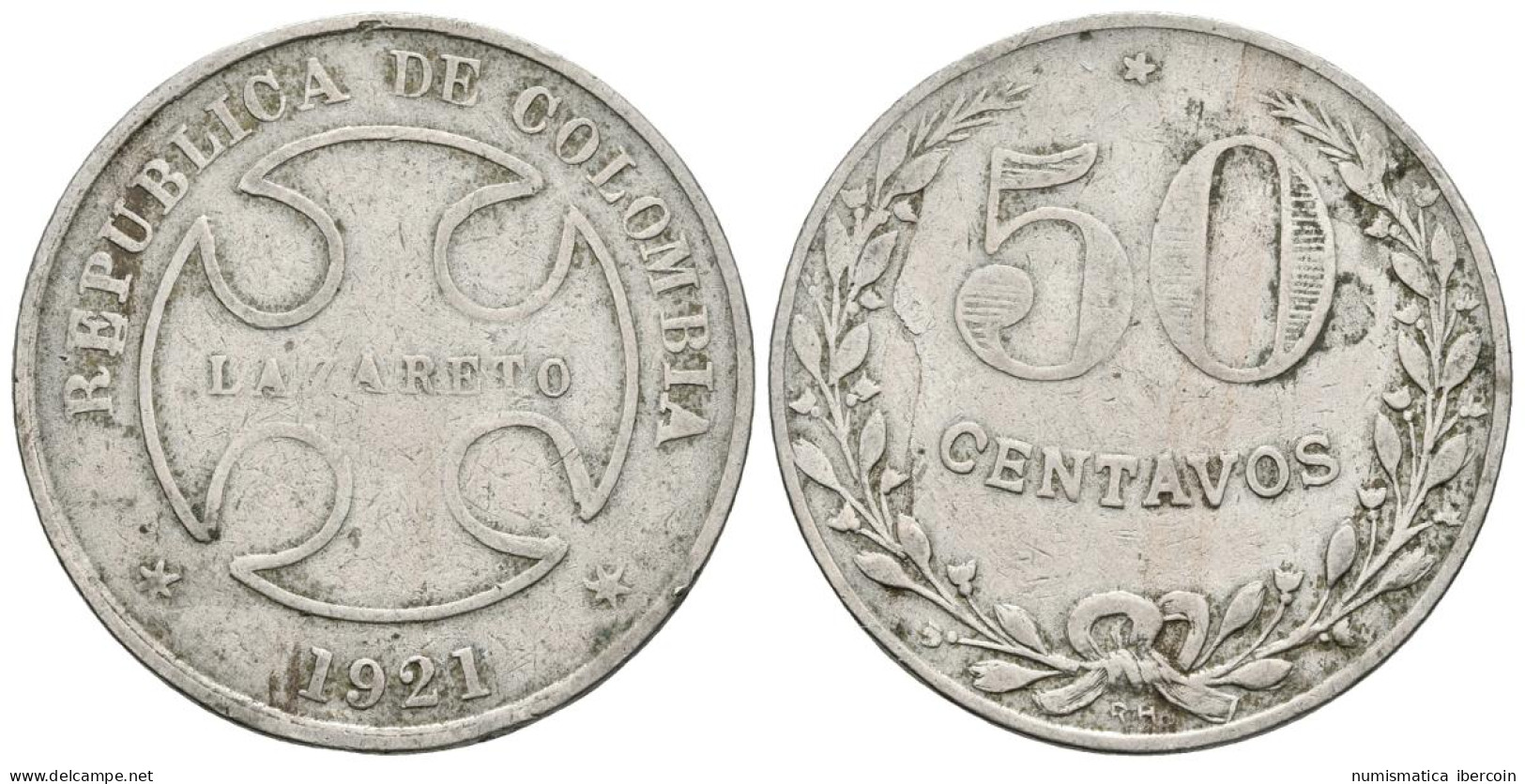 COLOMBIA. 50 Centavos. 1921. Bogotá. Leprosario-Lazareto. Km#L13. Ni. 9,98g. MB - Altri & Non Classificati