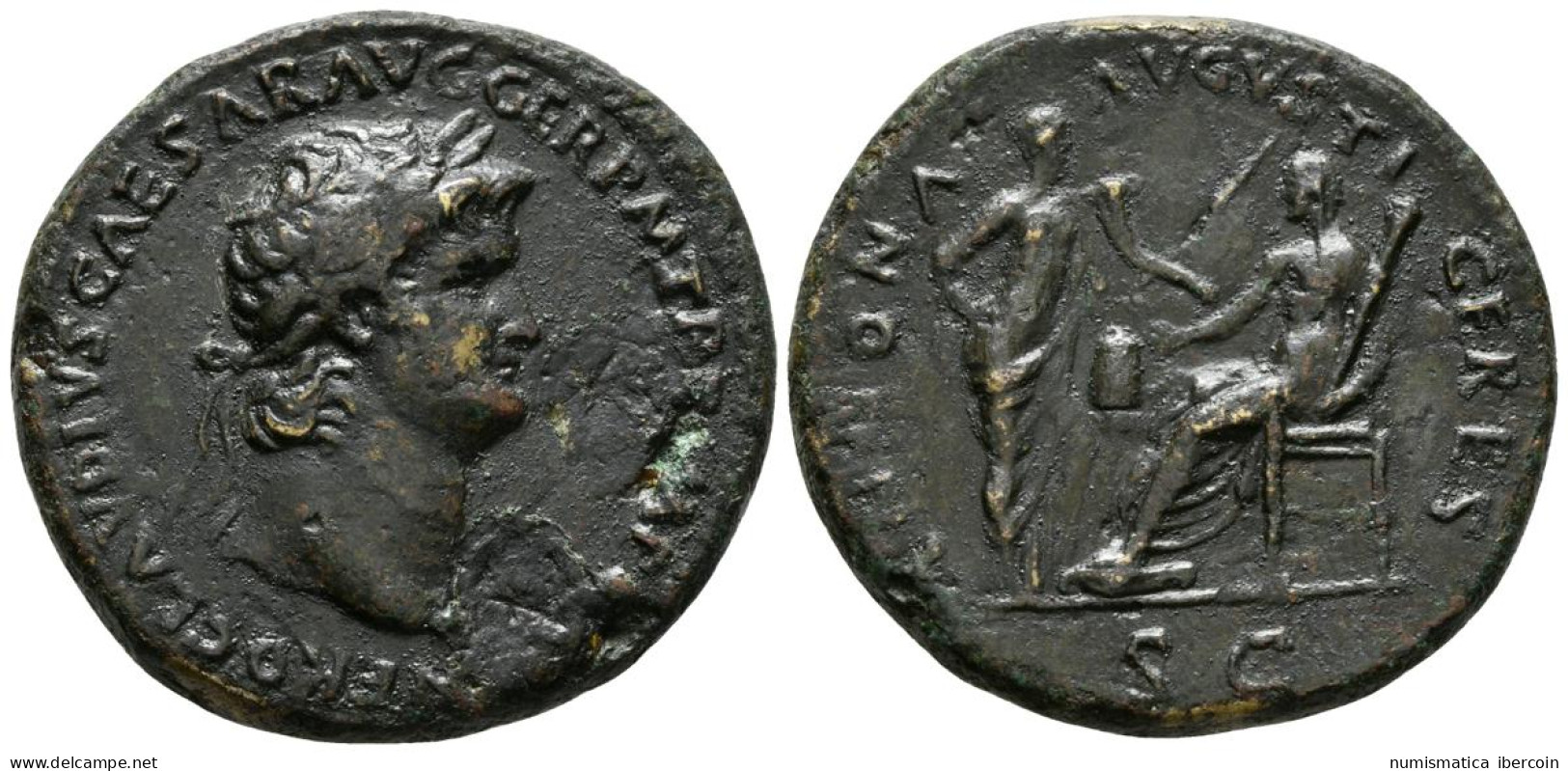 NERON. Sestercio. 65 D.C. Lugdunum. A/ Busto Laureado A Derecha. NERO CLAVD CAE - La Dinastía Julio-Claudia (-27 / 69)