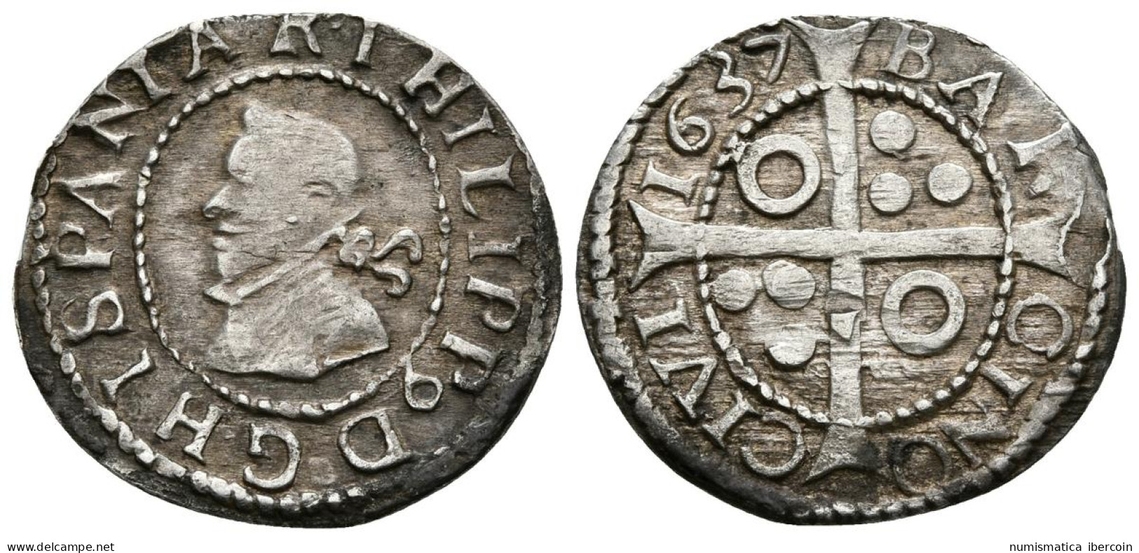 FELIPE IV. 1 Croat. 1637. Barcelona. Cal-978; Cru.C.G. 4414e; Badia 1057. Ar. 2 - Monedas Provinciales
