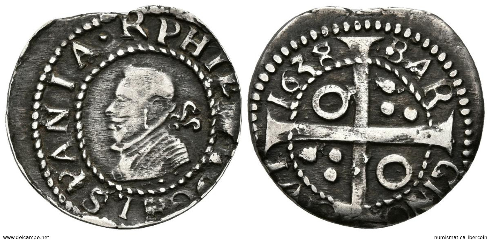 FELIPE IV. 1 Croat. 1638. Barcelona. Cal-980; Cru.C.G. 4414i. Ar. 2,94g. MBC+.  - Monete Provinciali