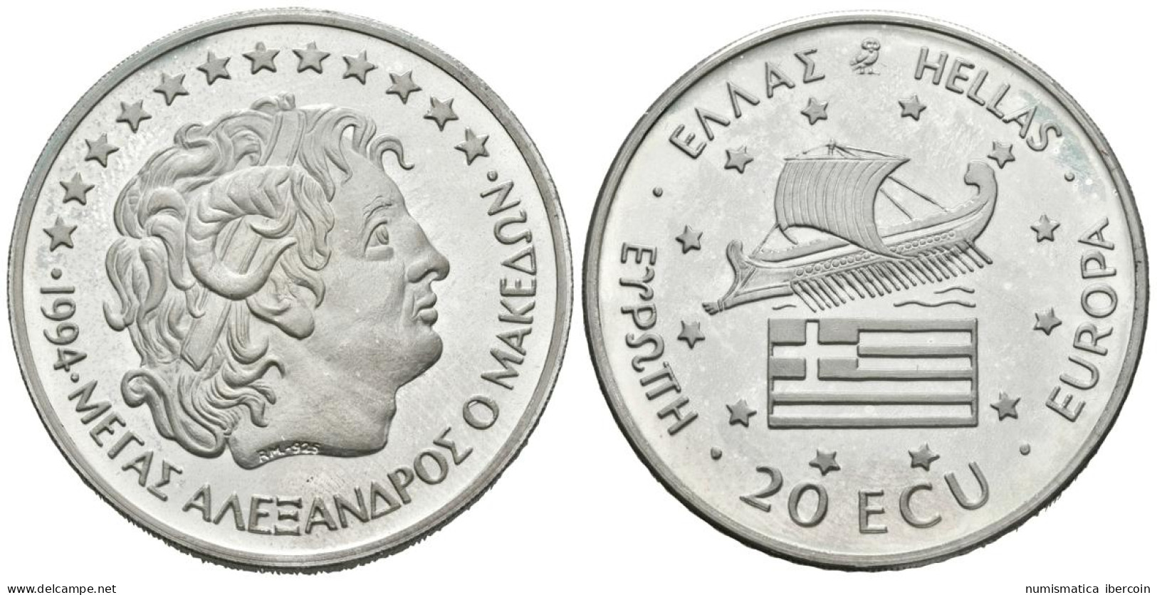 GRECIA. 20 Ecu. 1994. Ar. 46,99g. PROOF. - Otros & Sin Clasificación