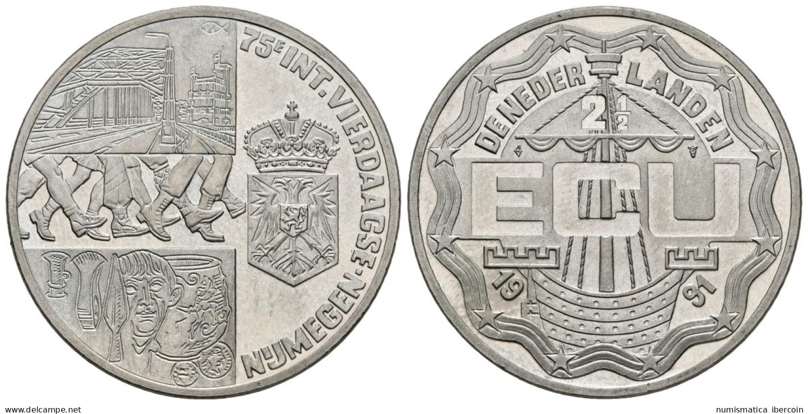 HOLANDA. 2 1/2 Ecu. 1991. 75º MARCHA DE LOS CUATRO DIAS DE NIMEGA. CuNi. 15,80g - Altri & Non Classificati