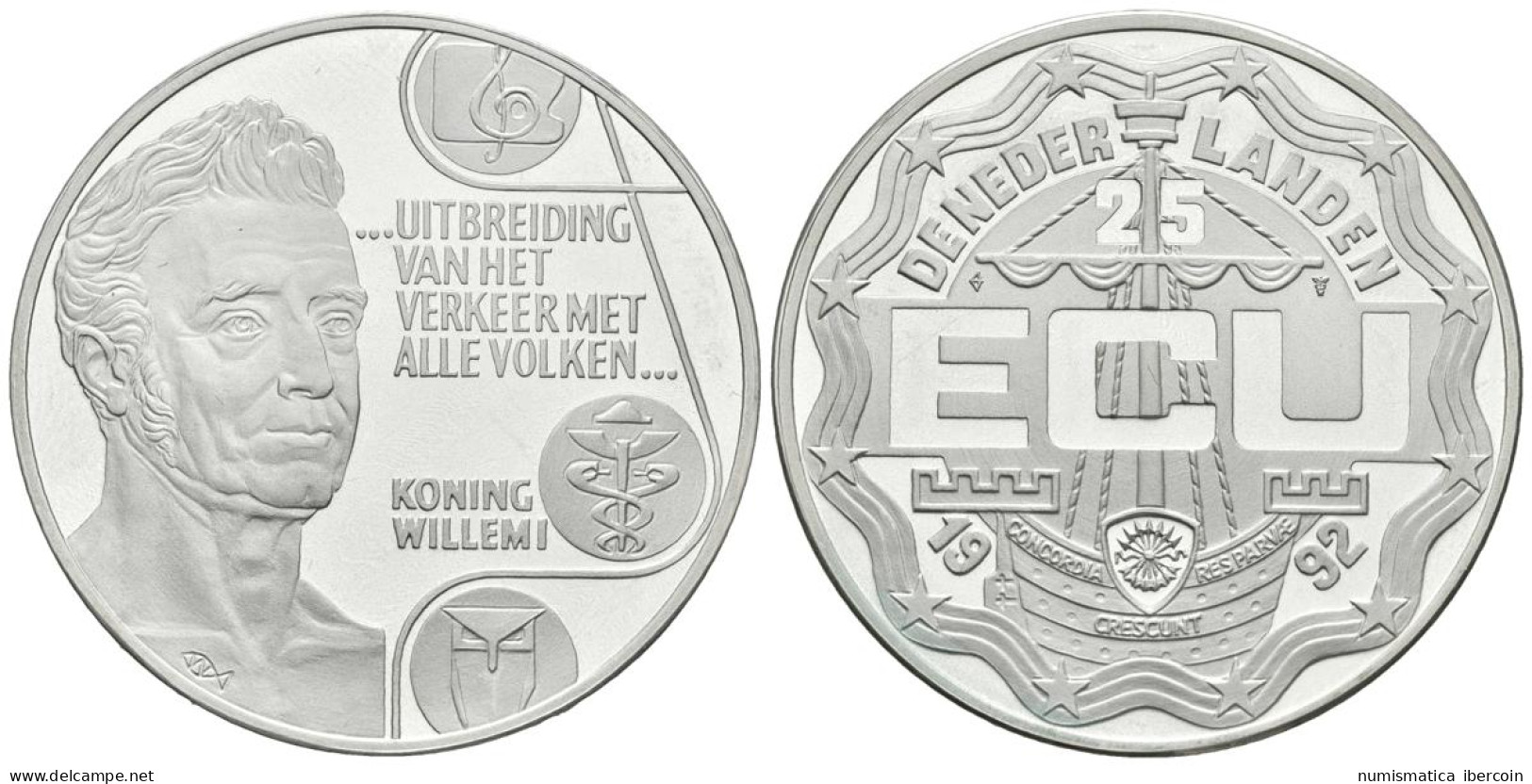 HOLANDA. 25 Ecu. 1992. GUILLERMO I. Ar. 25,20g. PROOF. - Sonstige & Ohne Zuordnung