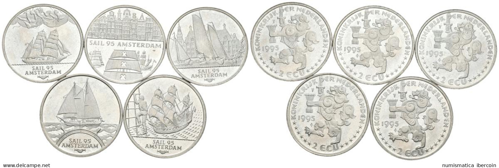 HOLANDA. Conjunto De 5 Monedas De 2 Ecu De 1995. Temáticas De Navegación Maríti - Autres & Non Classés