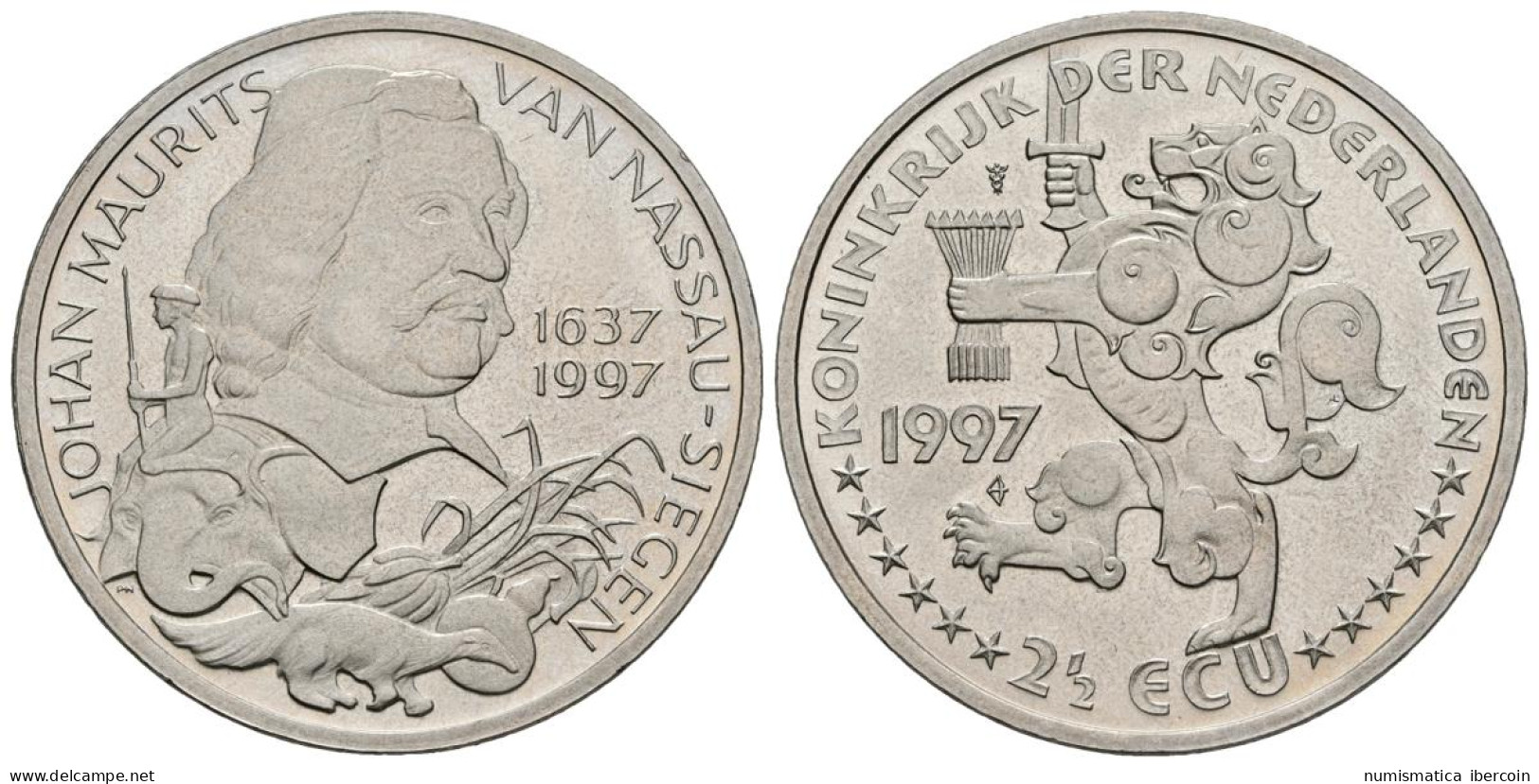 HOLANDA. 2 1/2 Ecu. 1997. JOHAN MAURITS VAN NASSAU-SIEGEN. CuNi. 15,58g. SC. - Otros & Sin Clasificación