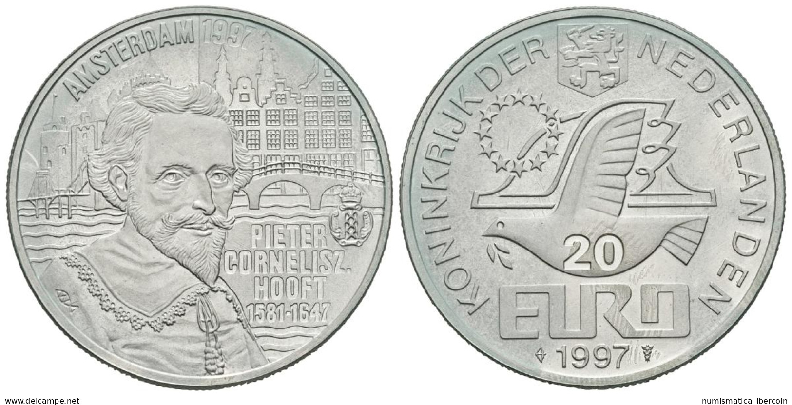 HOLANDA. 20 Euro. 1997. P. C. HOOFT. Ar. 15,01g. PROOF. - Andere & Zonder Classificatie
