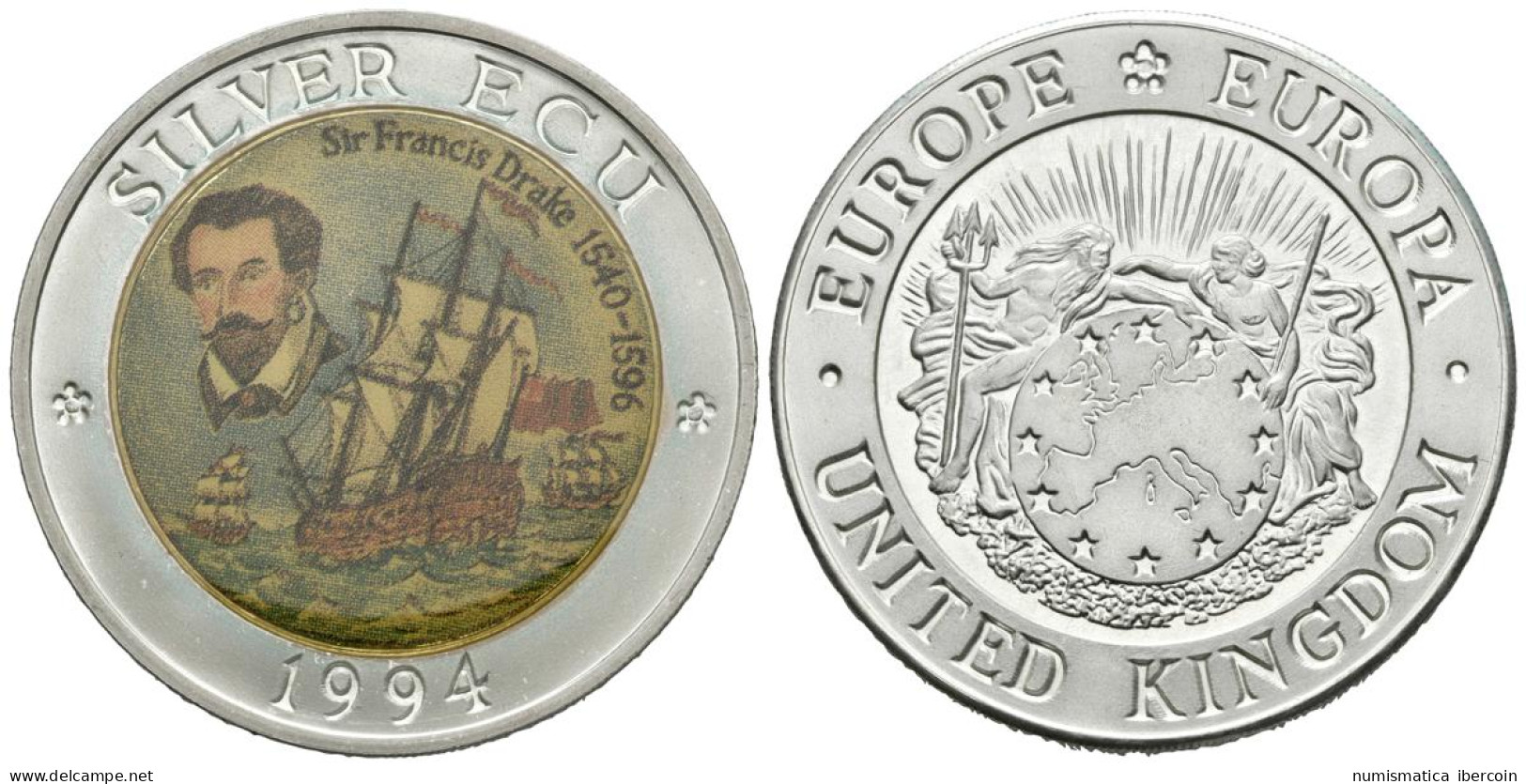 REINO UNIDO. Silver Ecu. 1994. SIR FRANCIS DRAKE. Ar (esmaltada). 24,18g. PROOF - Altri & Non Classificati