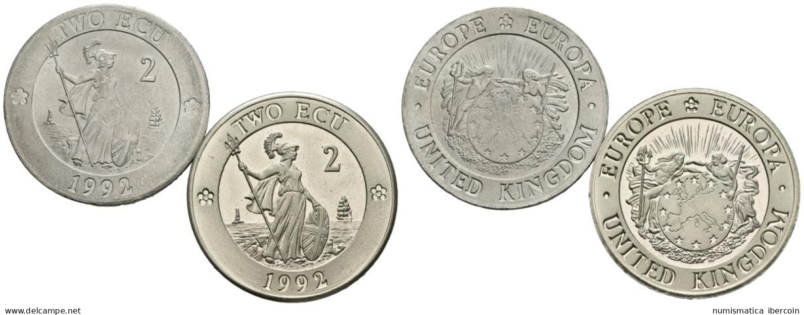 REINO UNIDO. Conjunto De 2 Monedas De 1992, Conteniendo: 2 Ecu Y 2 Ecu (piedfor - Other & Unclassified