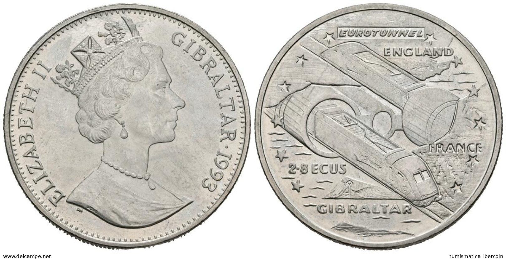 GIBRALTAR. 2.8 Ecu. 1993. EUROTUNNEL. CuNi. 28,71g. SC. - Autres & Non Classés